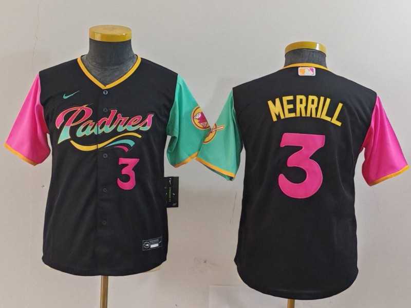 Youth San Diego Padres #3 Jackson Merrill Black Player Number Fashion Baseball Jersey->mlb youth jerseys->MLB Jersey